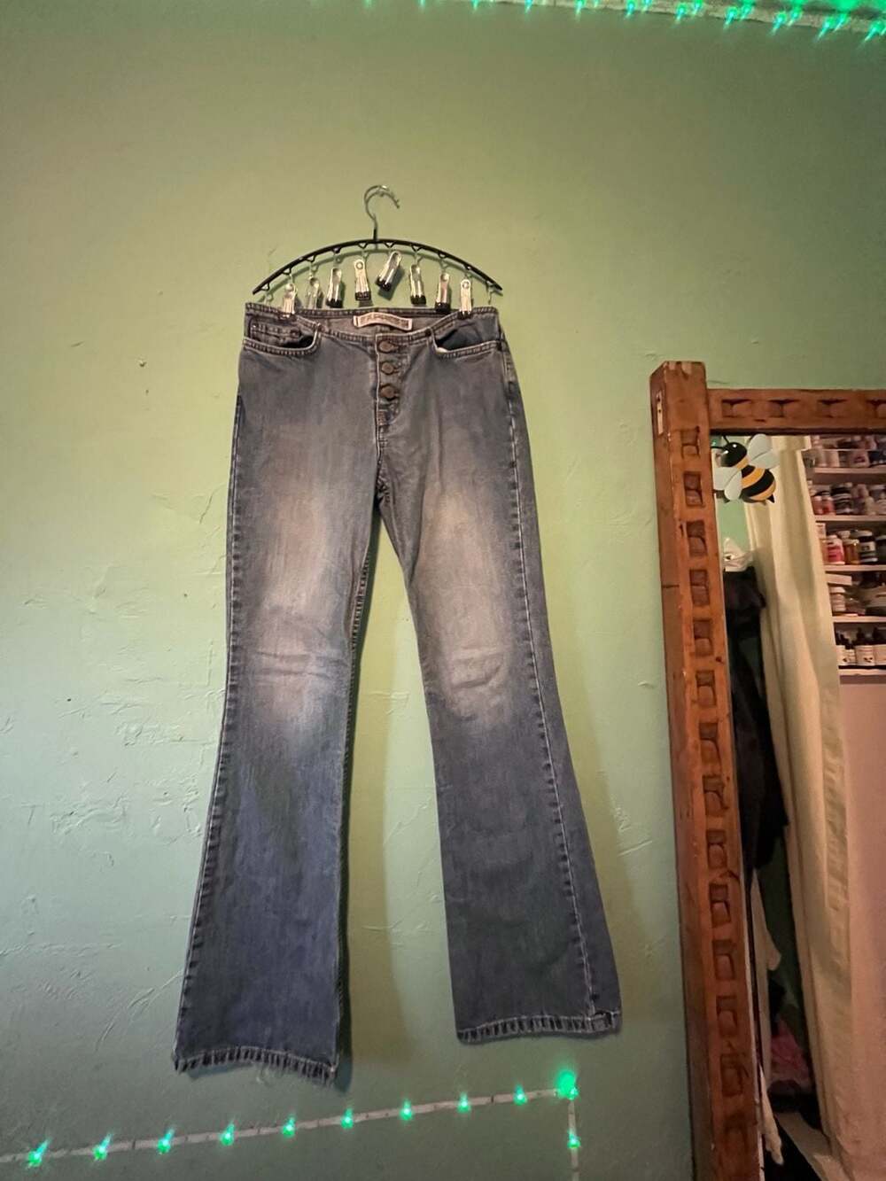 Y2K grail low rise Express Hipster Flare Jeans Size 1/2 R Button Fly